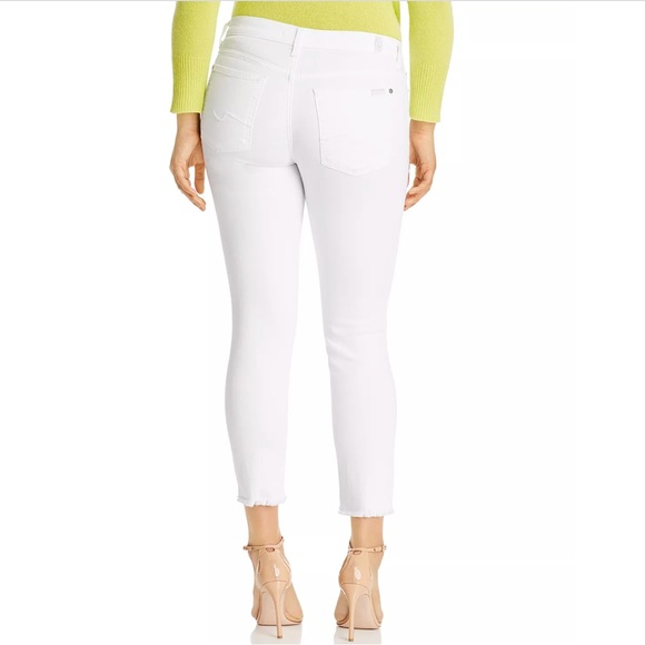 7 For All Mankind - Roxanne Mid Rise Raw Hem Ankle White Skinny Jeans - Picture 6 of 7
